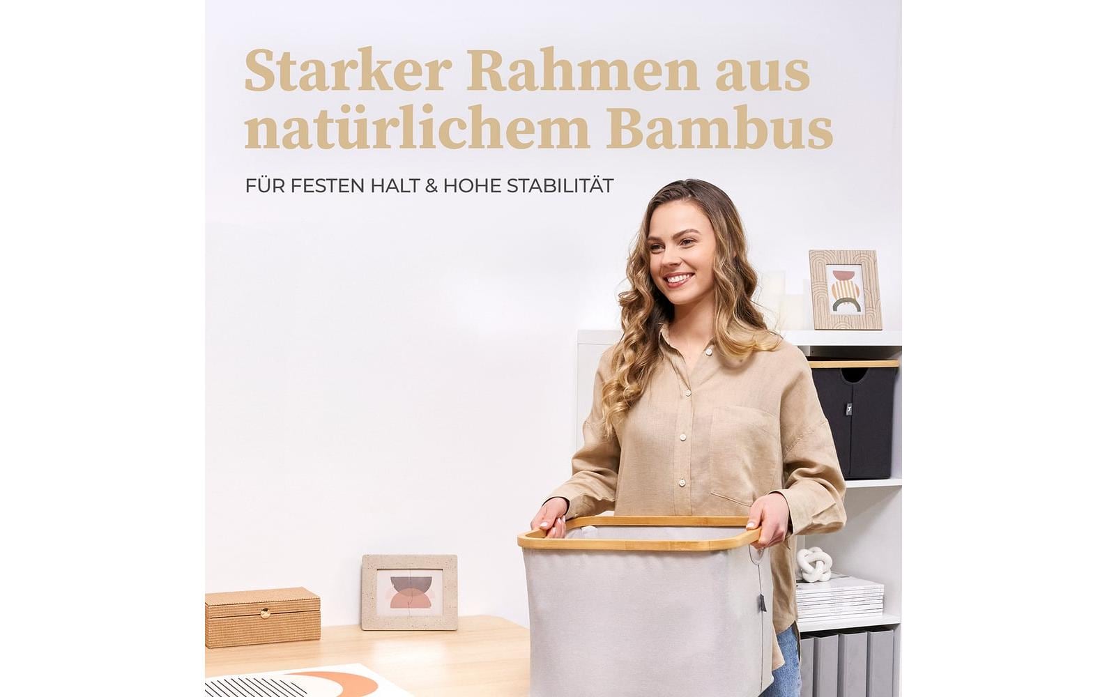 Hennez Adrian Aufbewahrungskorb 40 l – Polyester – Beige/Weiss – 310 × 410 × 310 mm