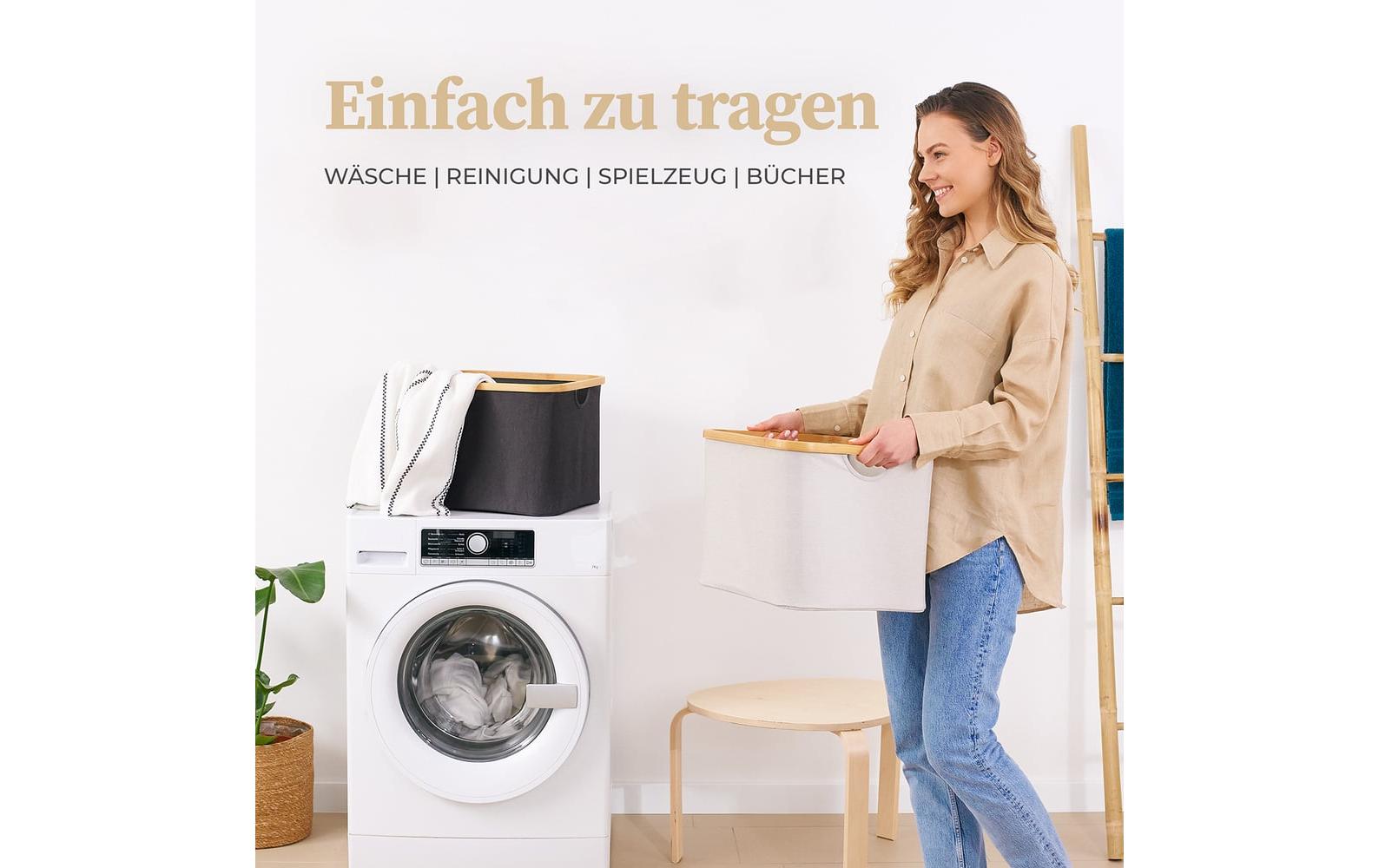 Hennez Adrian Aufbewahrungskorb 40 l – Polyester – Beige/Weiss – 310 × 410 × 310 mm