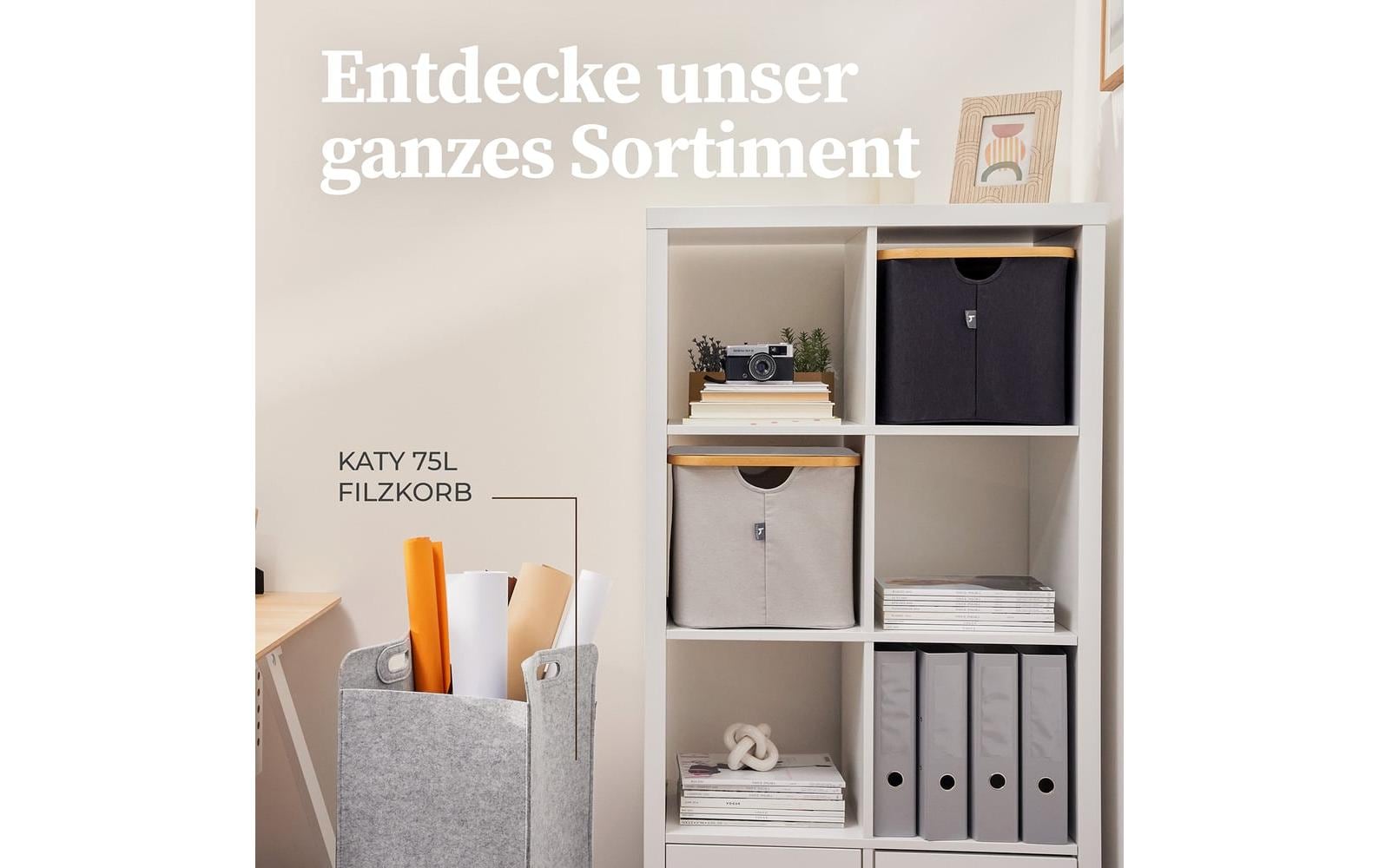 Hennez Adrian Aufbewahrungskorb 40 l – Polyester – Beige/Weiss – 310 × 410 × 310 mm