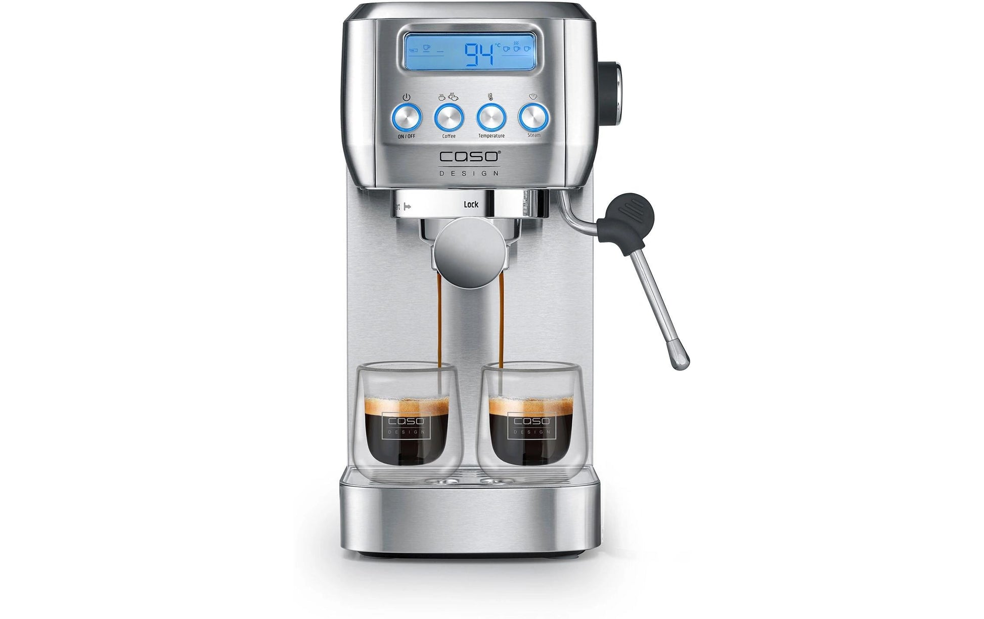 Caso Espressomaschine (Siebträger) – 20 bar, 1,3 l, Milchschaumdüse, Silber, 14,5 × 31 × 32 cm