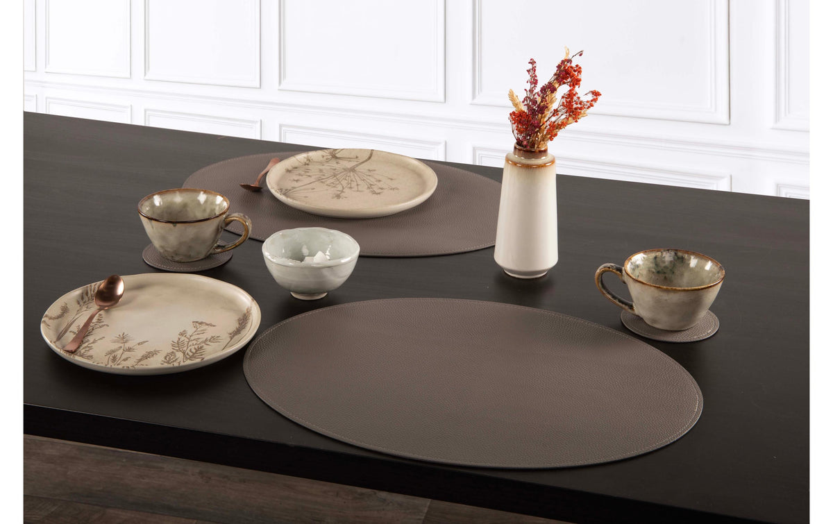 Tiseco Tischset – 33×45 cm, oval, Kunstleder, Grau, Trudo
