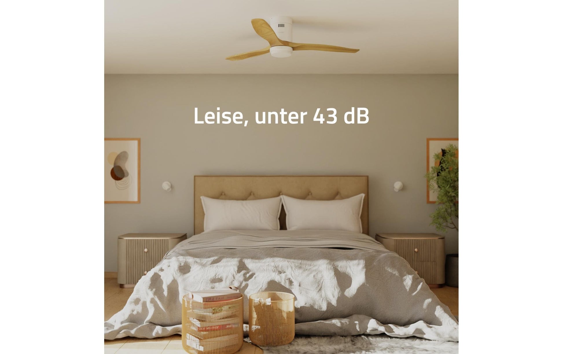 Hombli Smart Deckenventilator & Licht – 132 cm, App-Steuerung (WLAN), Weiss/Hellbraun