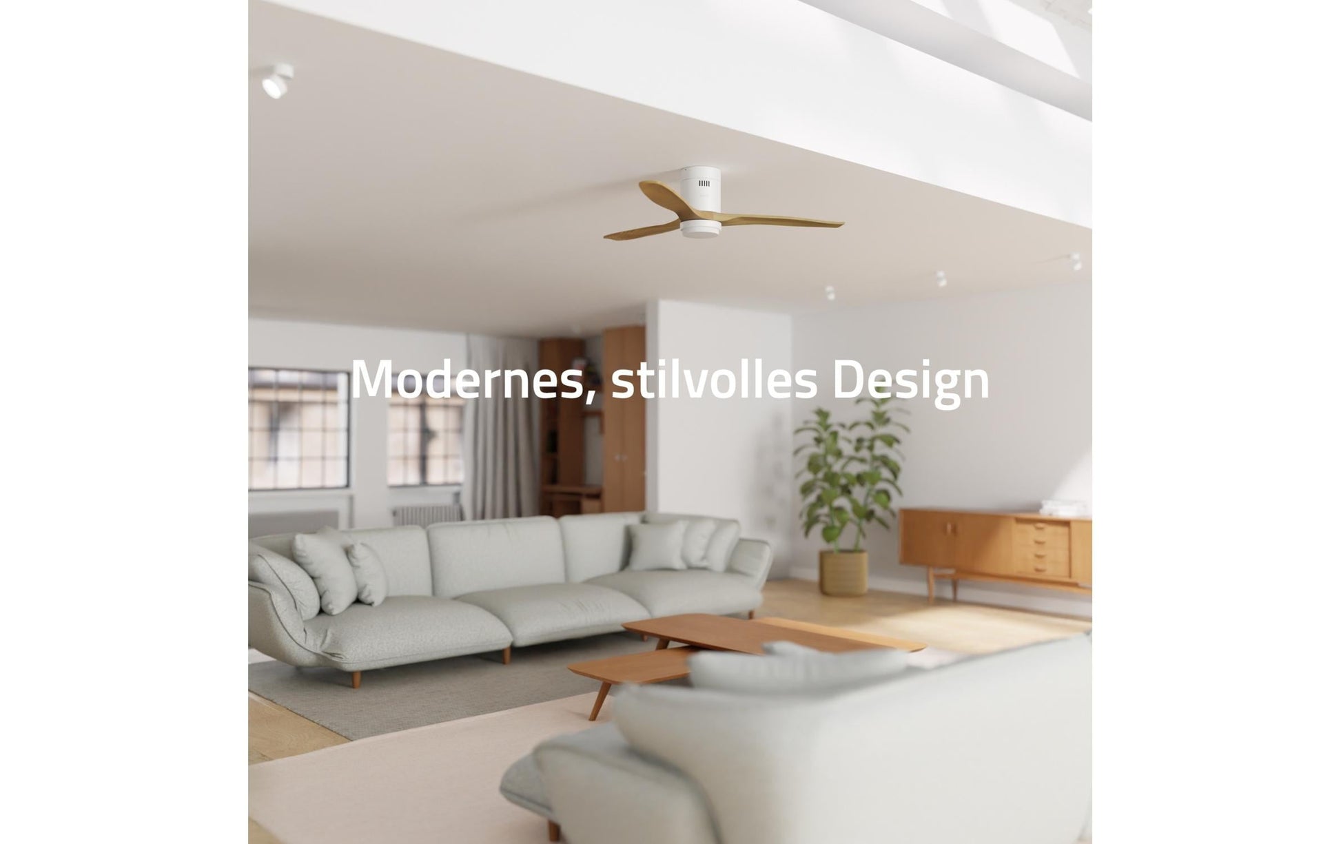 Hombli Smart Deckenventilator & Licht – 132 cm, App-Steuerung (WLAN), Weiss/Hellbraun