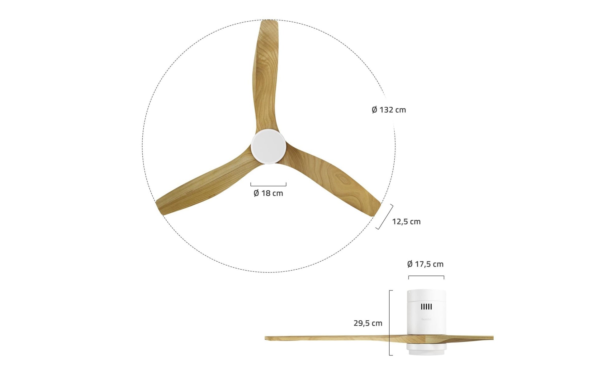 Hombli Smart Deckenventilator & Licht – 132 cm, App-Steuerung (WLAN), Weiss/Hellbraun