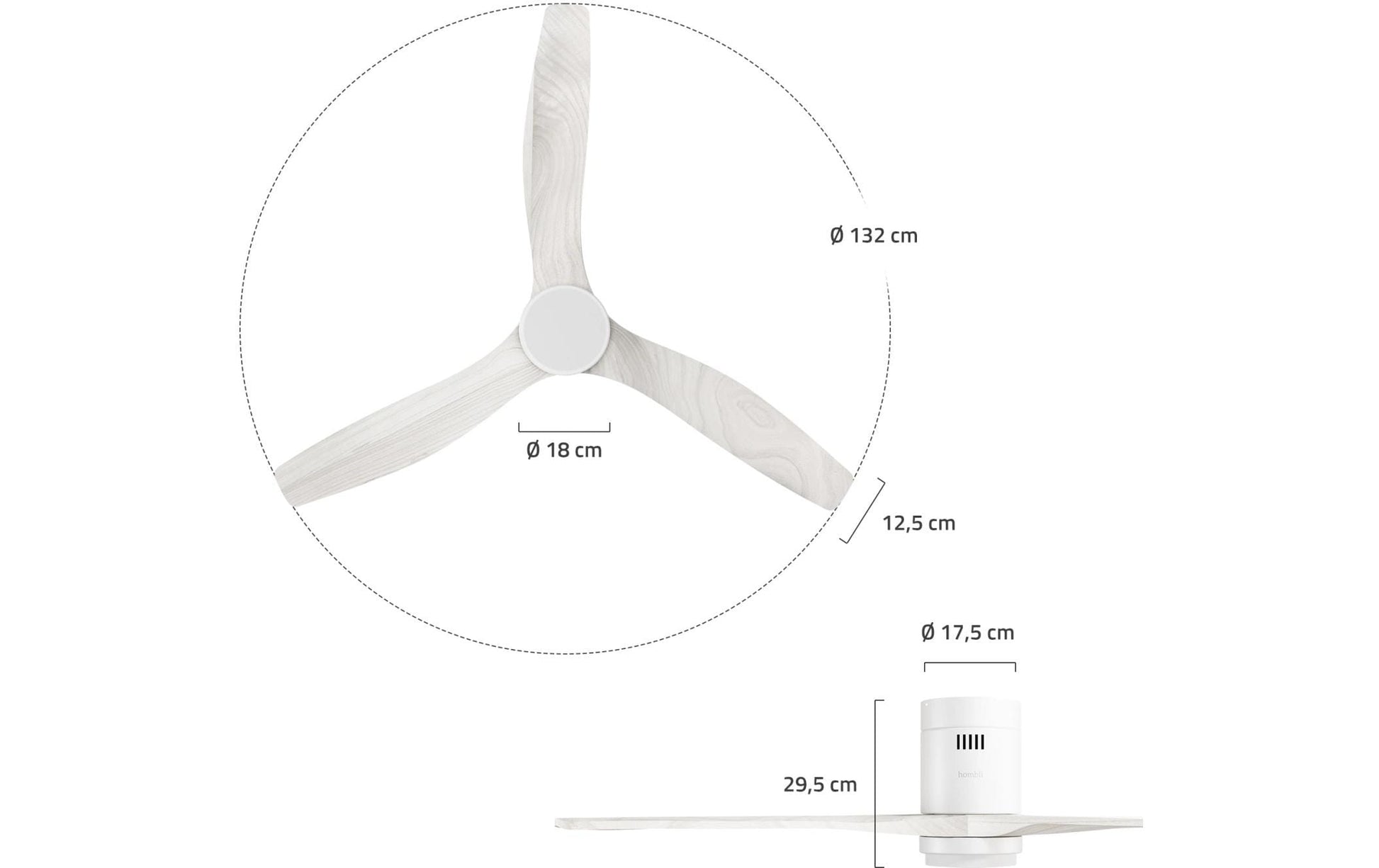 Hombli Smart Deckenventilator & Licht – 132 cm, App-Steuerung (WLAN), 43 dB(A), Weiss