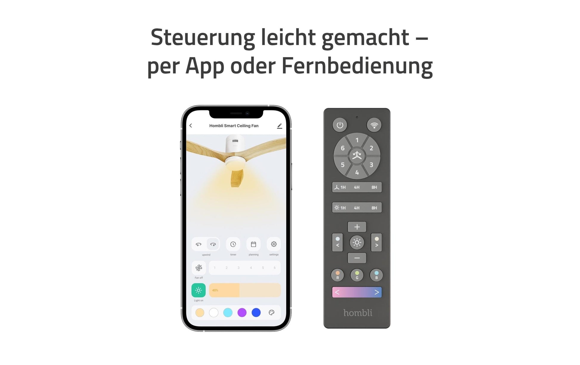 Hombli Deckenventilator – 132 cm, App-Steuerung (WLAN), 43 dB(A), Dunkelbraun