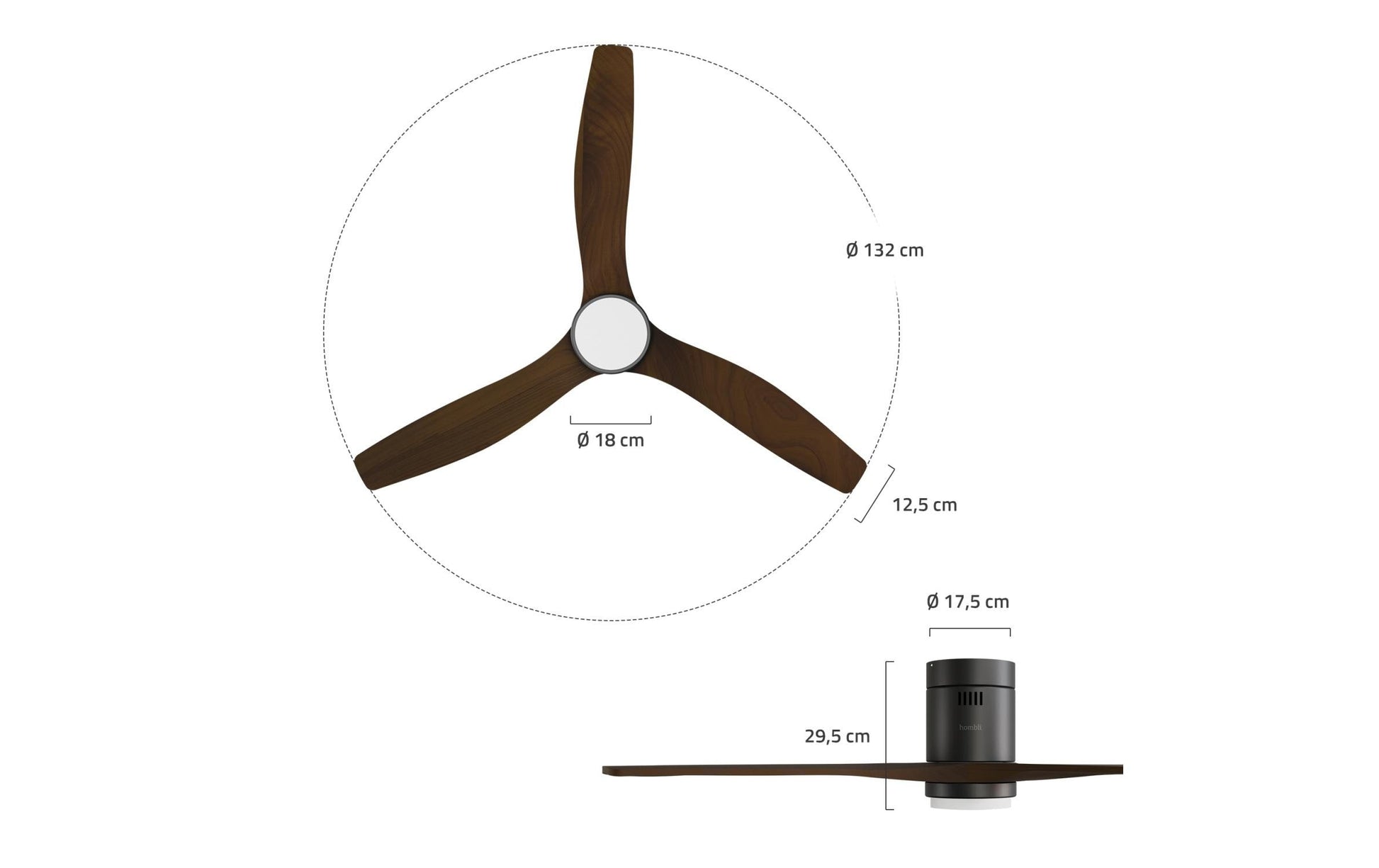 Hombli Deckenventilator – 132 cm, App-Steuerung (WLAN), 43 dB(A), Dunkelbraun