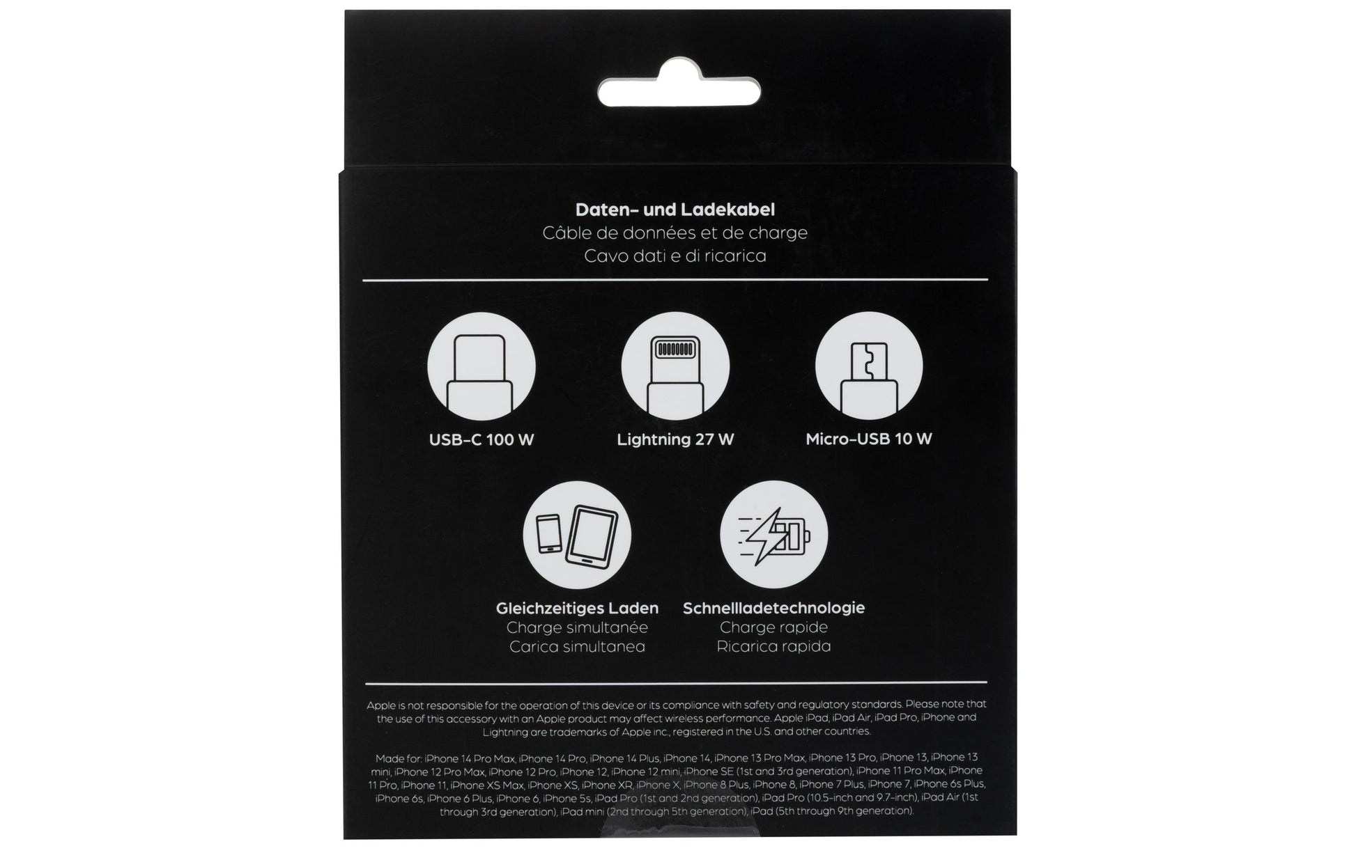 Onit USB-Kabel – USB-C auf USB-C/Lightning/Micro-USB-B – USB 2.0 (480 Mbit/s) – 0,5 m – PD 100 W – Verstärkt