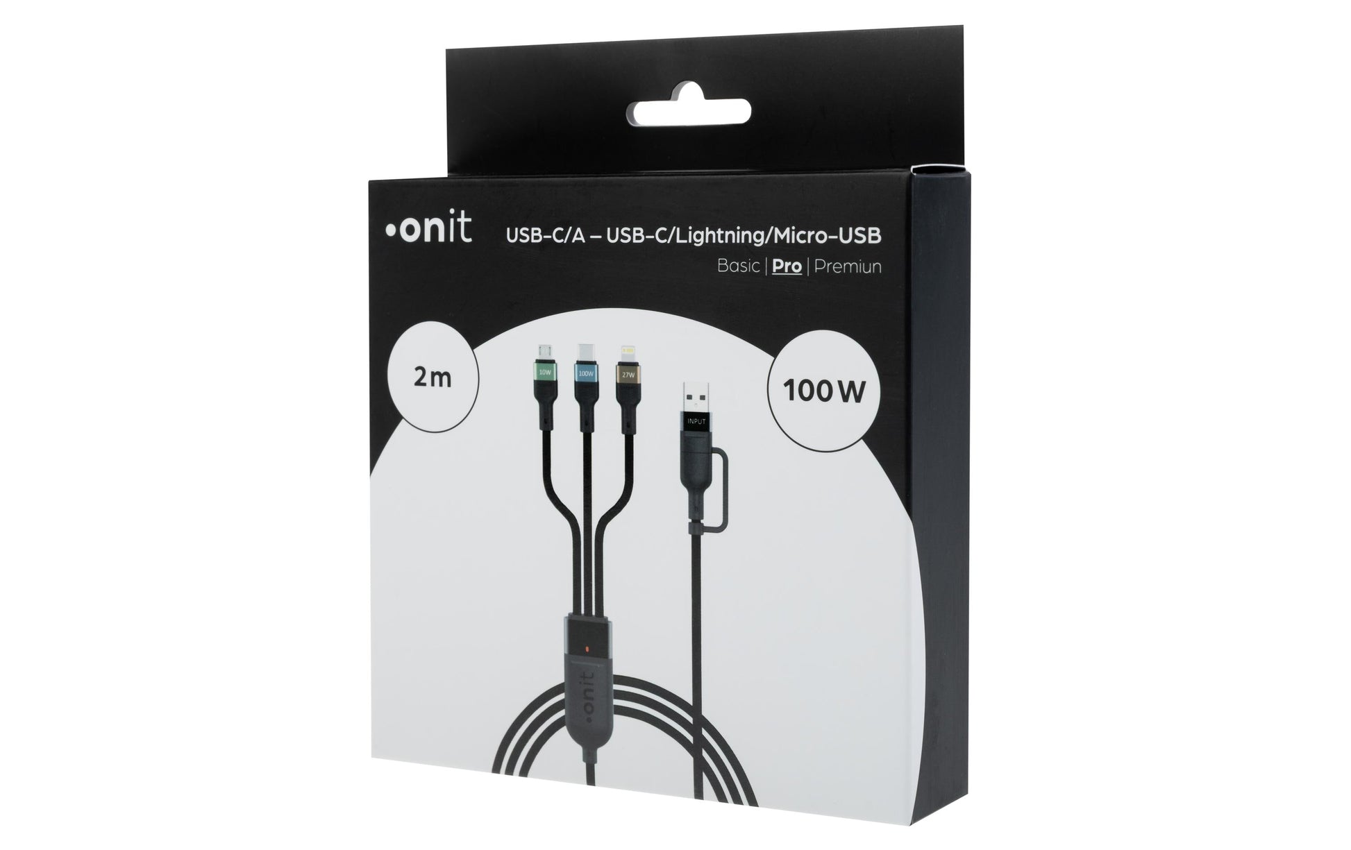 Onit USB-Kabel – USB-A/USB-C zu Lightning/Micro-USB/USB-C – USB 2.0 (480 Mbit/s) – 2 m – PD 100 W