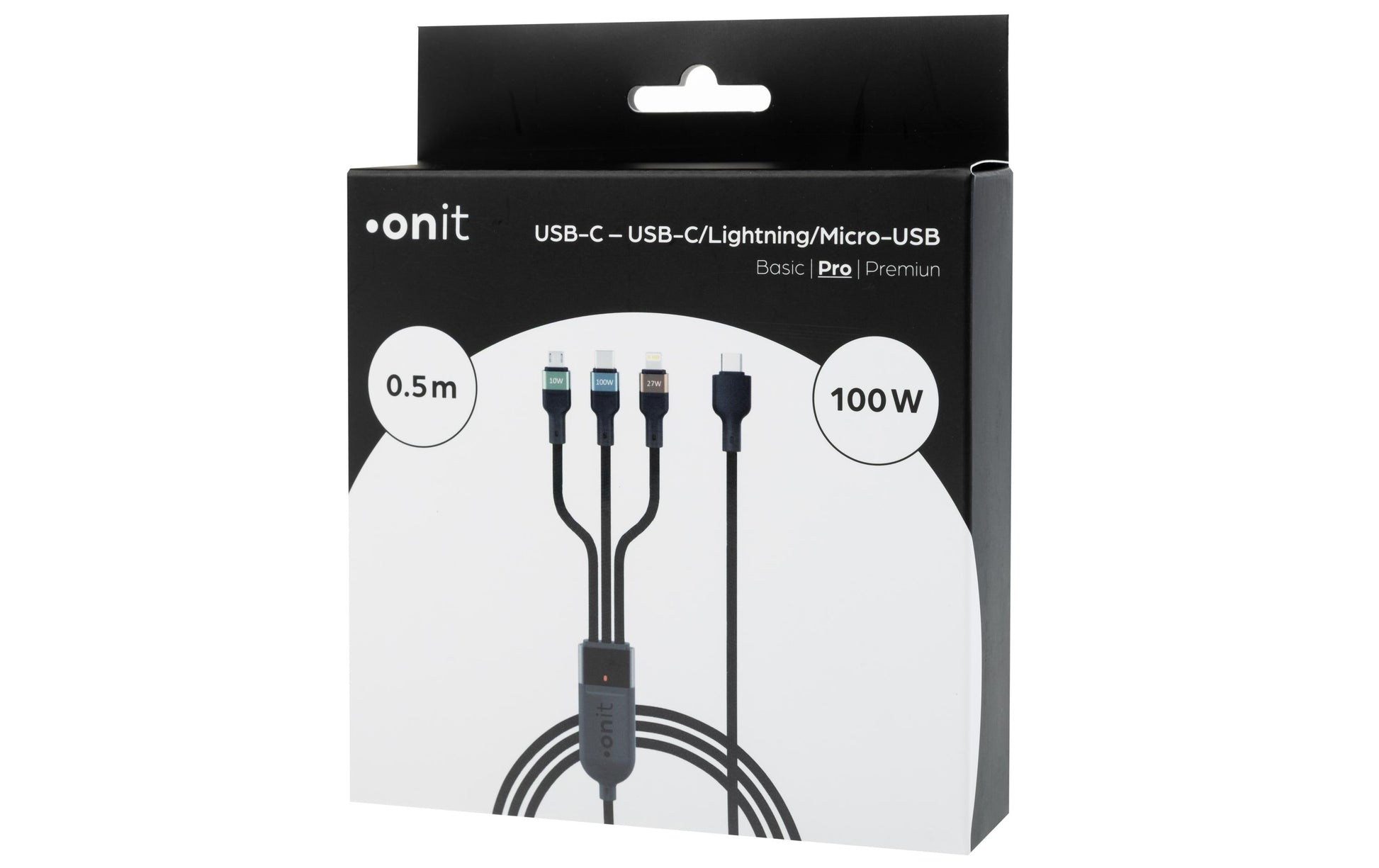 Onit USB-Kabel – USB-C auf USB-C/Lightning/Micro-USB-B – USB 2.0 (480 Mbit/s) – 0,5 m – PD 100 W – Verstärkt