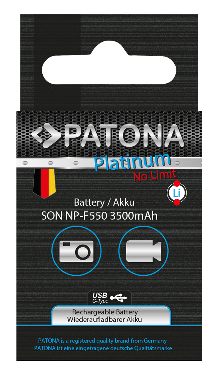 PATONA Platinum Akku 3'500 mAh, 7,2 V, USB-C – für Sony NP-F550, F330, F530 und andere