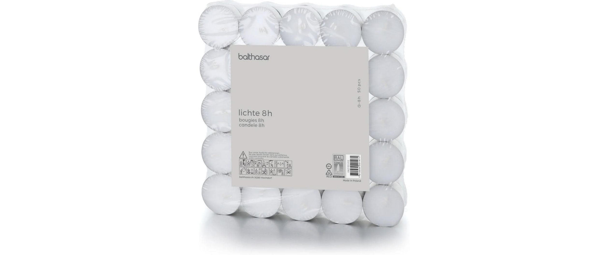 Balthasar Teelichter – 50-teilig, Ø 3,9 × 2,1 cm – Paraffin, weiss