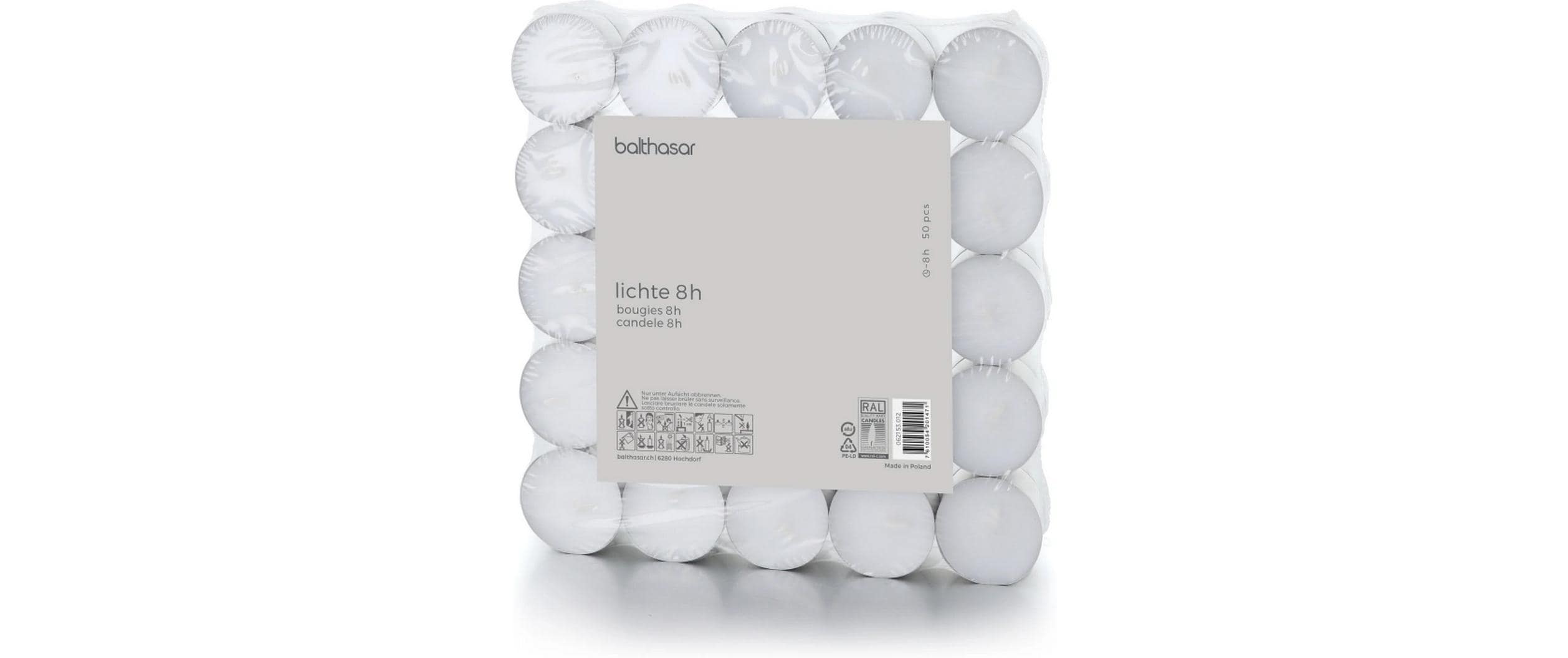 Balthasar Teelichter – 50-teilig, Ø 3,9 × 2,1 cm – Paraffin, weiss