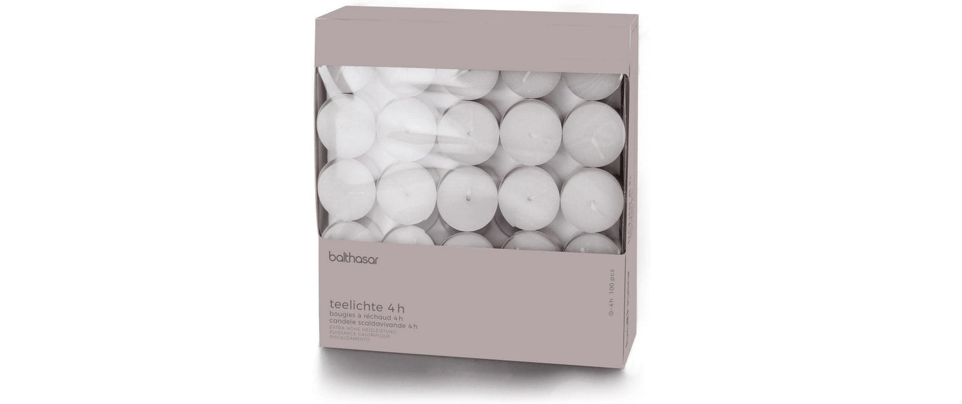 Balthasar Teelicht – Ø 3,8 × 1,5 cm – Aluminium, weiss – 100 Stück – 4 h Brenndauer