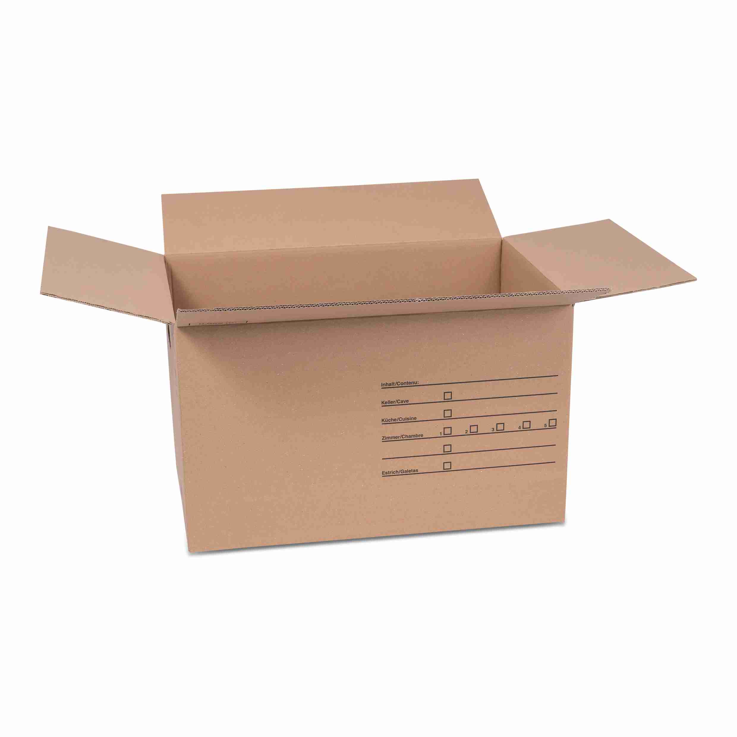 Model Versandverpackung – 594 × 394 × 350 mm, braun, Wellkarton, Grifflöcher, Formularfelder, selbstklebend – 1 Stk., ab 20 Stk.