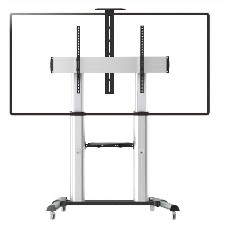 ROLINE TV-Wagen – 60–100" – VESA 200×200–1000×600 – bis 100 kg, Höhenverstellbar, mit Rollen – Silber