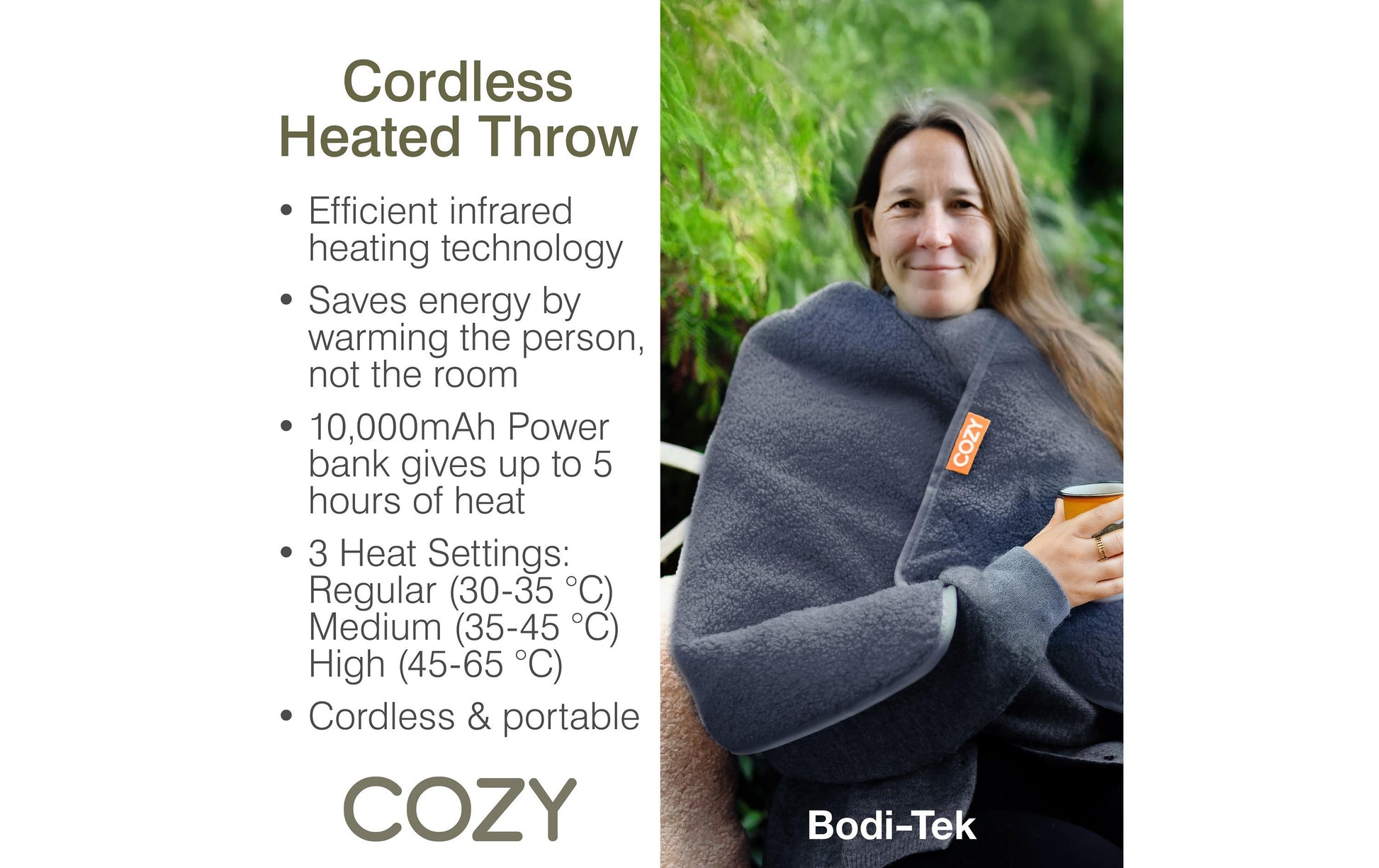 Bodi-tek Cozy Jorv Wohndecke – Baumwolle, Polyester, Grau – 50 × 120 cm