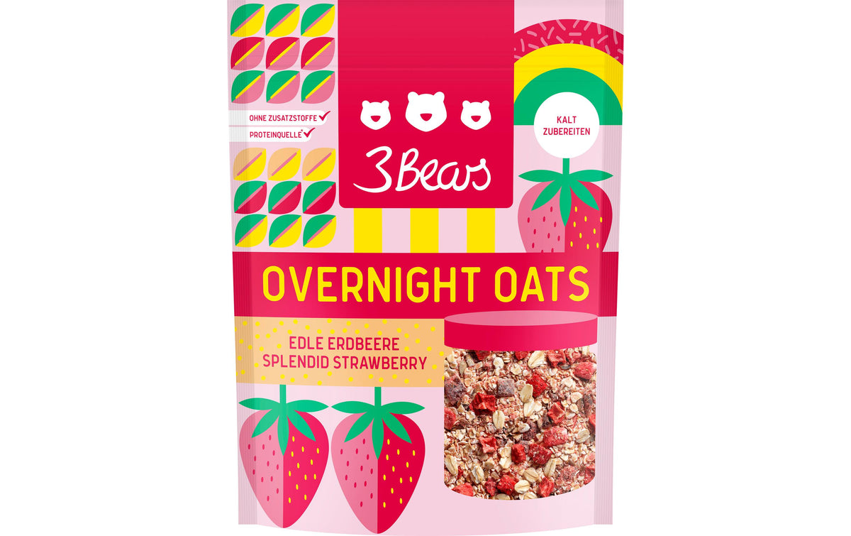 3bears Overnight Oats Müesli – Edle Erdbeere, vegan – 400 g
