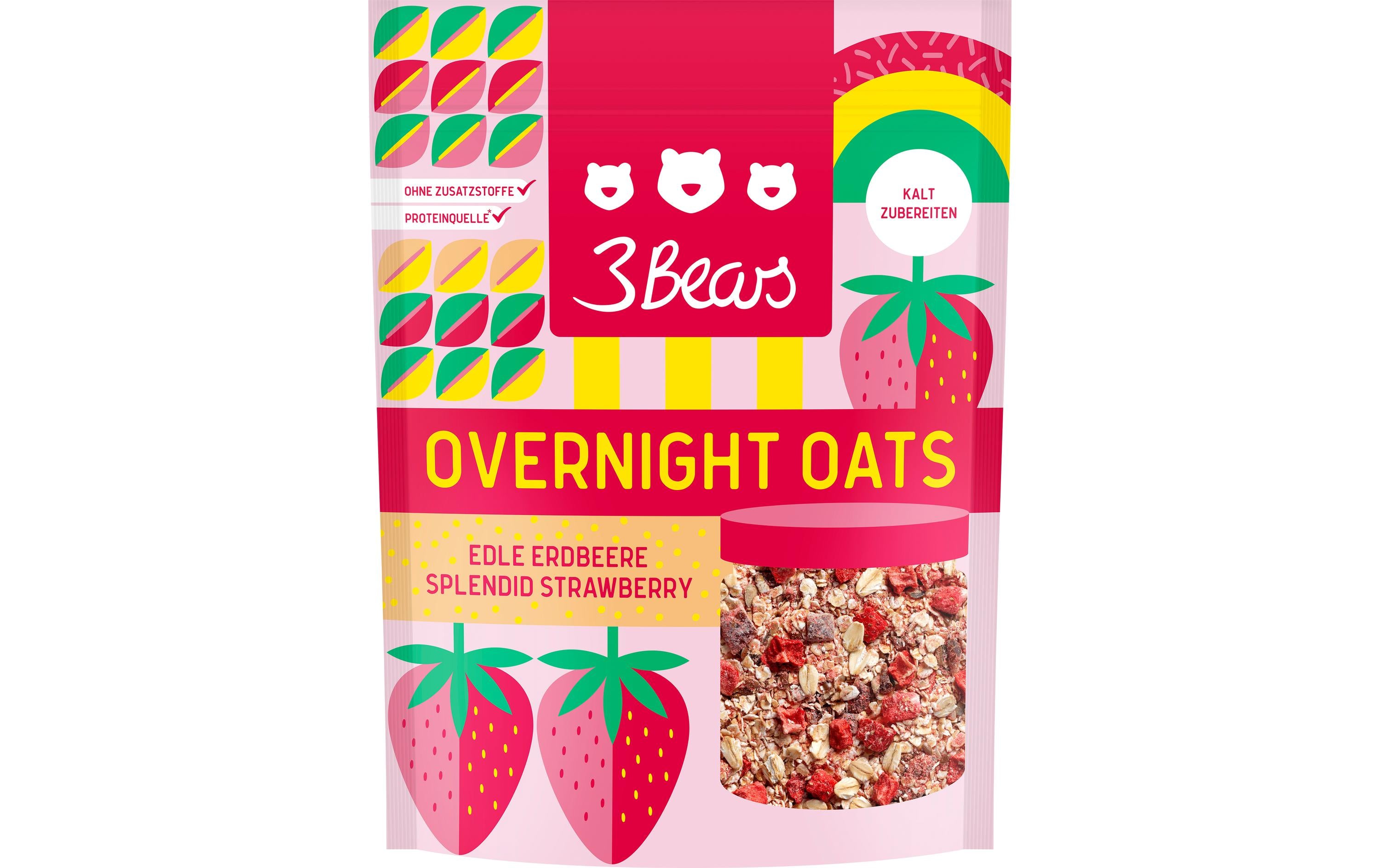 3bears Overnight Oats Müesli – Edle Erdbeere, vegan – 400 g