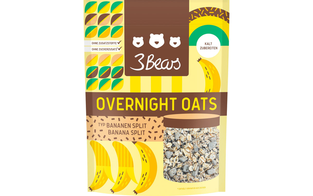 3bears Overnight Oats Müesli – Bananen Split, vegan – 400 g