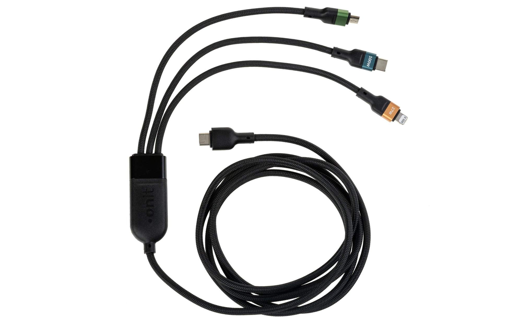 Onit Multi-Kabel – 3-in-1 USB-C auf USB-C/Lightning/Micro-USB 2 m, PD 100 W, geflochten, schwarz