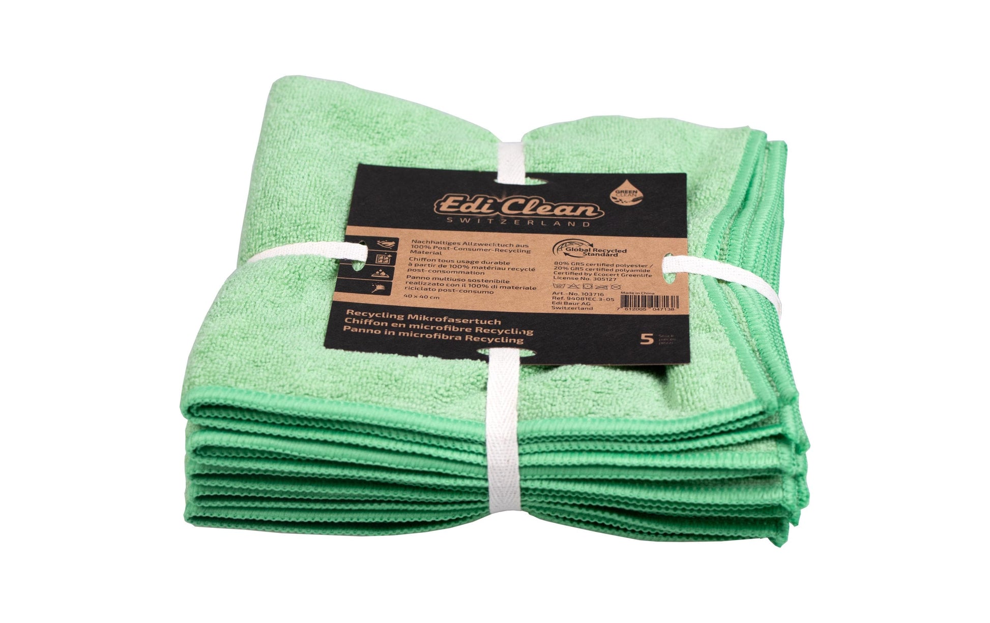 Edi Baur Mikrofasertuch – Grün – 40 × 40 cm – 5er-Set