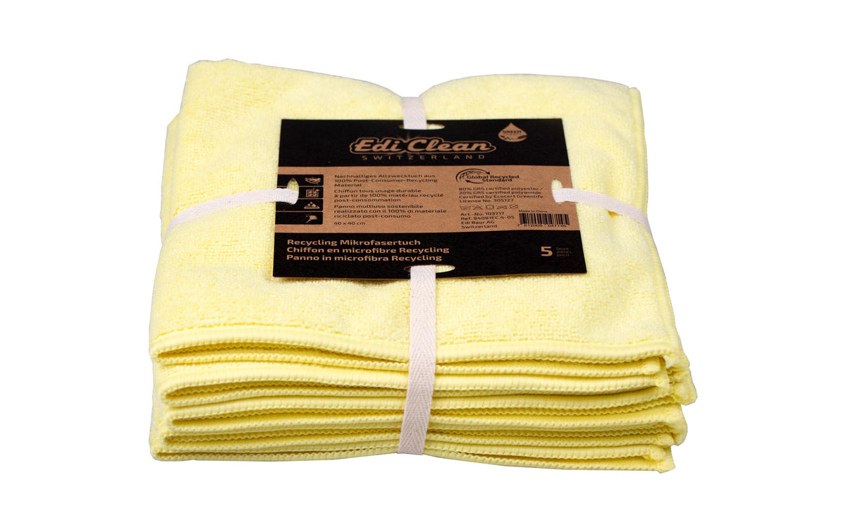 Edi Baur Mikrofasertuch EC Recycling – Gelb – 40 × 40 cm – 5er-Set