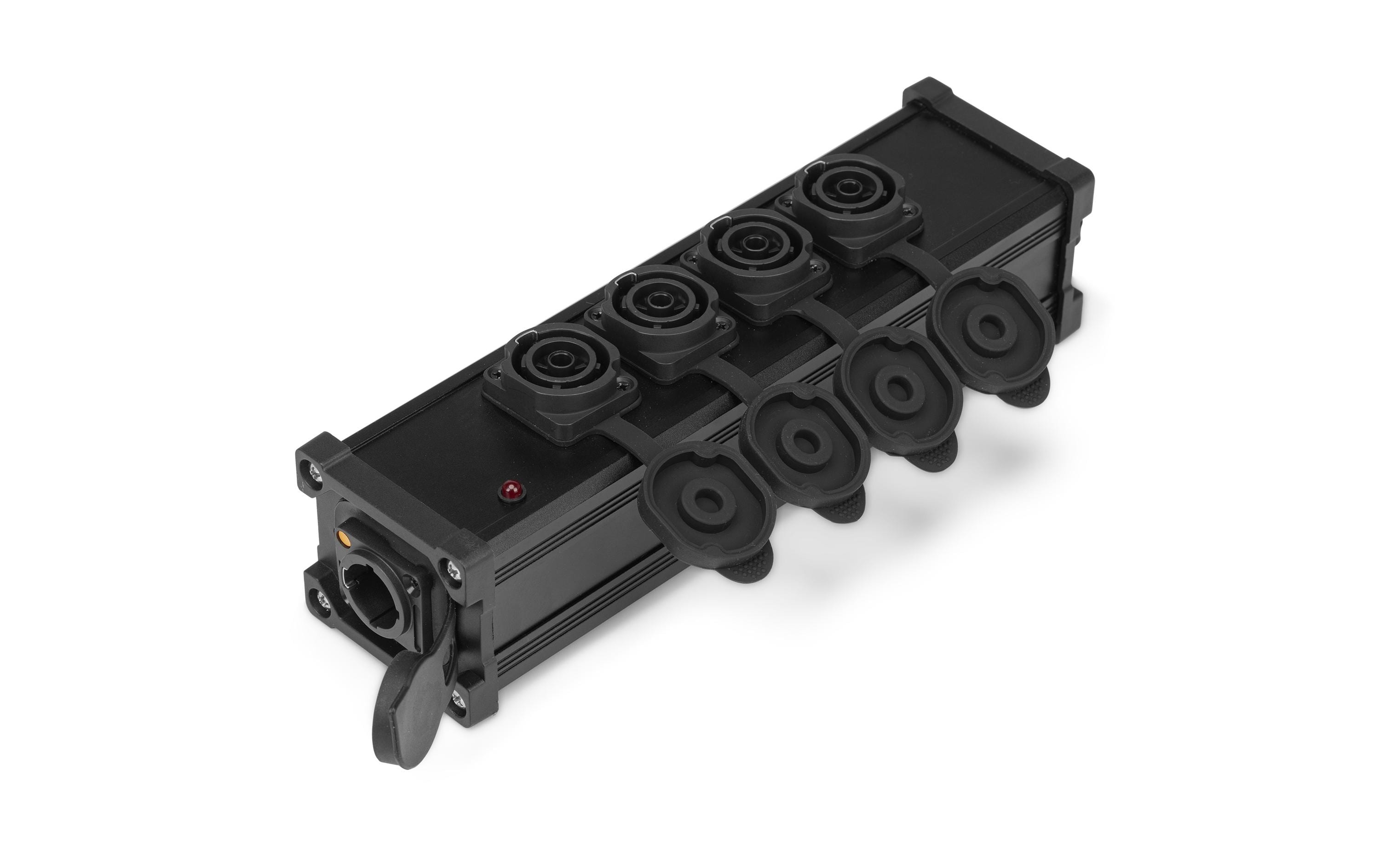 PD Connex Steckdosenleiste, 5×Powercon TR-Out, mit 5 Schaltern, Eingang Powercon TR-In – schwarz
