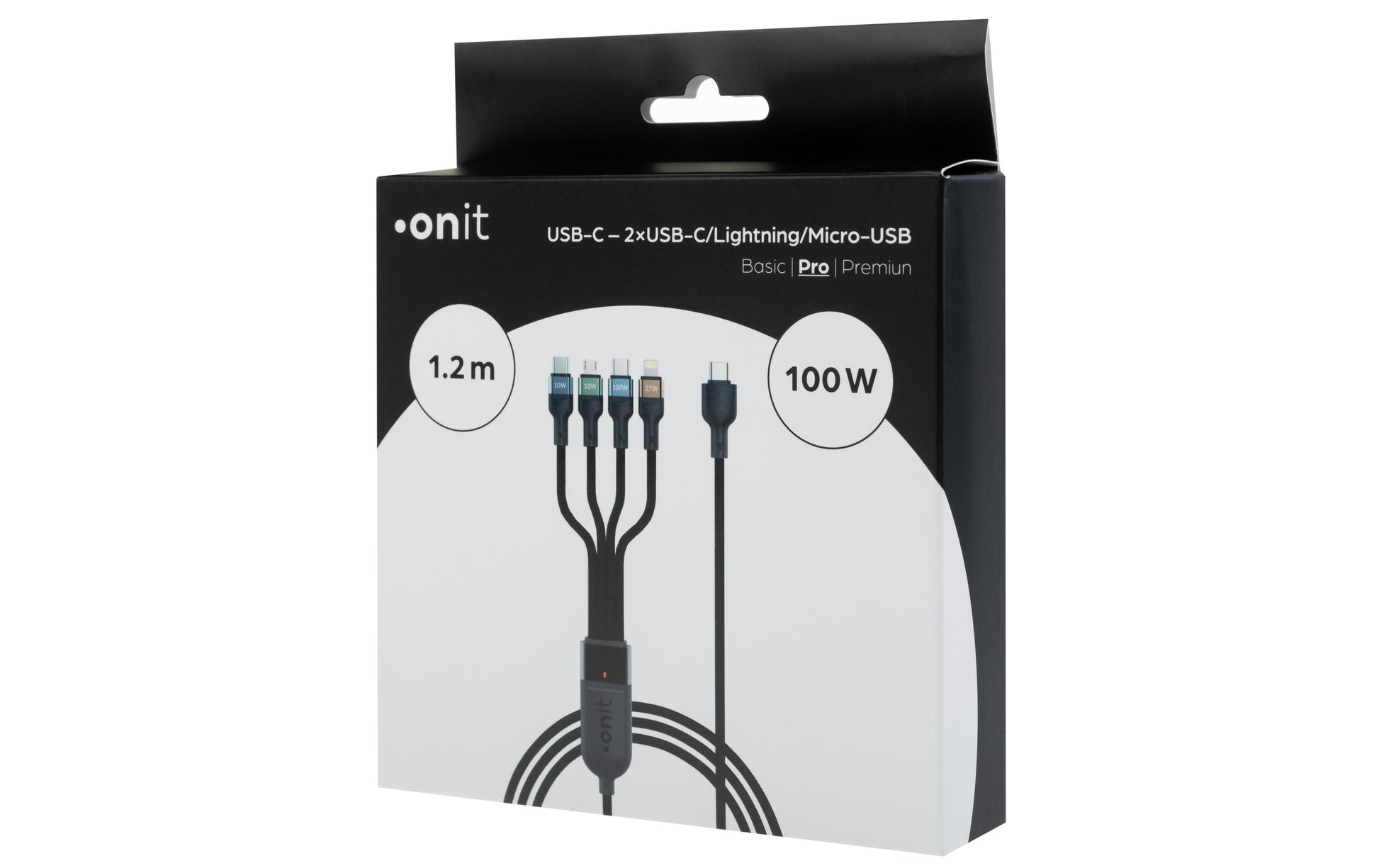 Onit USB-Kabel – USB-C auf Lightning, Micro-USB-B, USB-C – USB 2.0 (480 Mbit/s) – 1,2 m – PD 100 W – Schwarz
