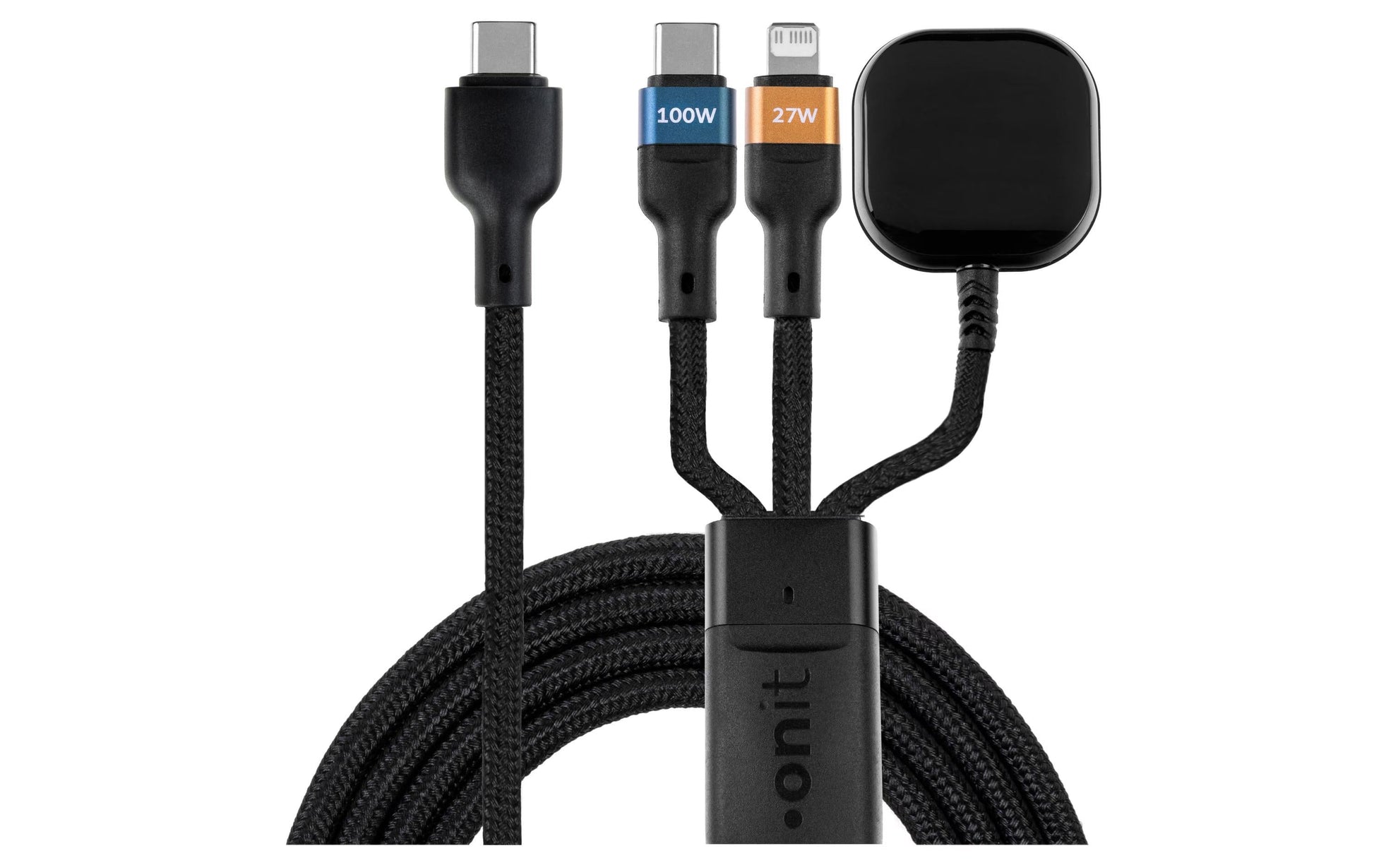 Onit Multi-Kabel – 3-in-1 USB-C auf USB-C/Lightning/Spezial 1,2 m, geflochten, Schwarz – für iPhone/Android