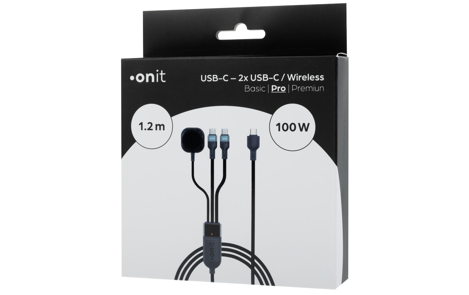 Onit USB-C auf USB-C Kabel – USB 2.0 (480 Mbit/s) – 1,2 m – PD 100 W – Textilmantel, verstärkt – Schwarz