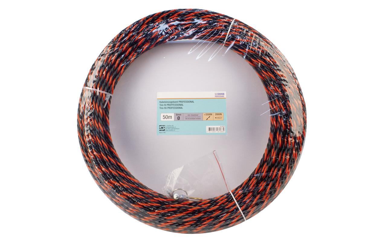 Steffen Einzugshilfe, Ø 6 mm × 50 m, PET, mit Suchfeder – Rot/Schwarz