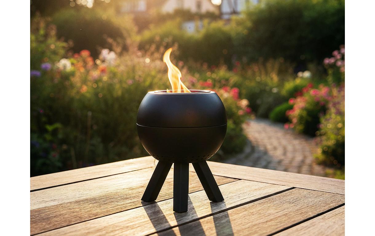 Innovesta Peluma Tischfeuer – Edelstahl, Schwarz – Ø 17 cm