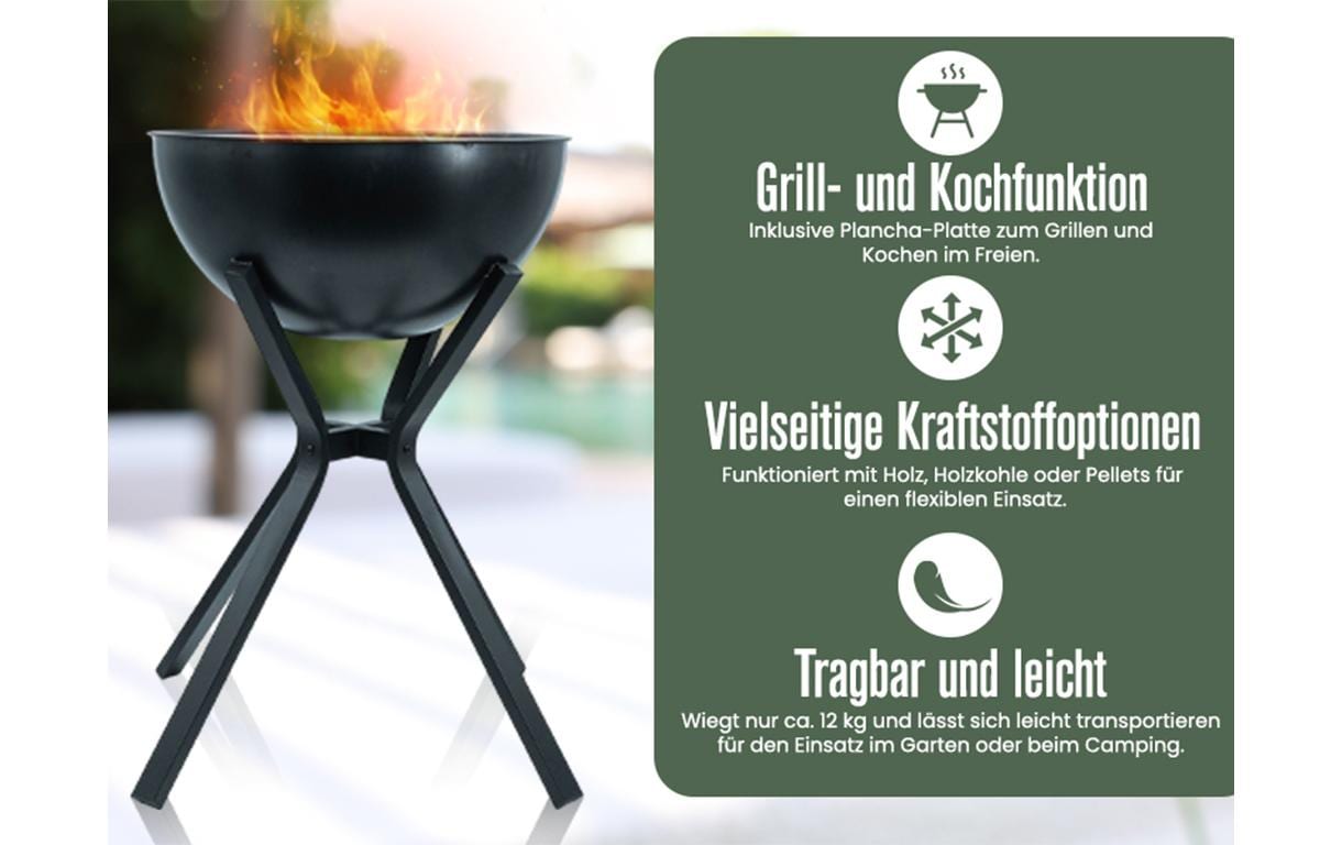 Innovesta Gartenkamin – Ø 58 × 85 cm – Edelstahl, Schwarz
