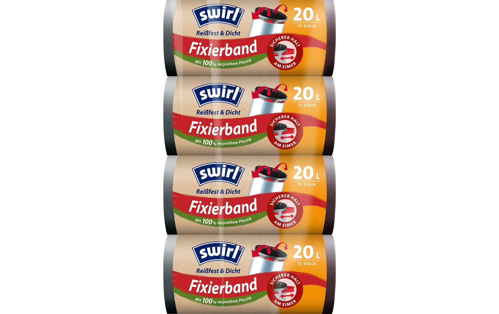 Swirl Kehrichtsack – 20 l, mit Zugband, PE, schwarz, 4 Stk