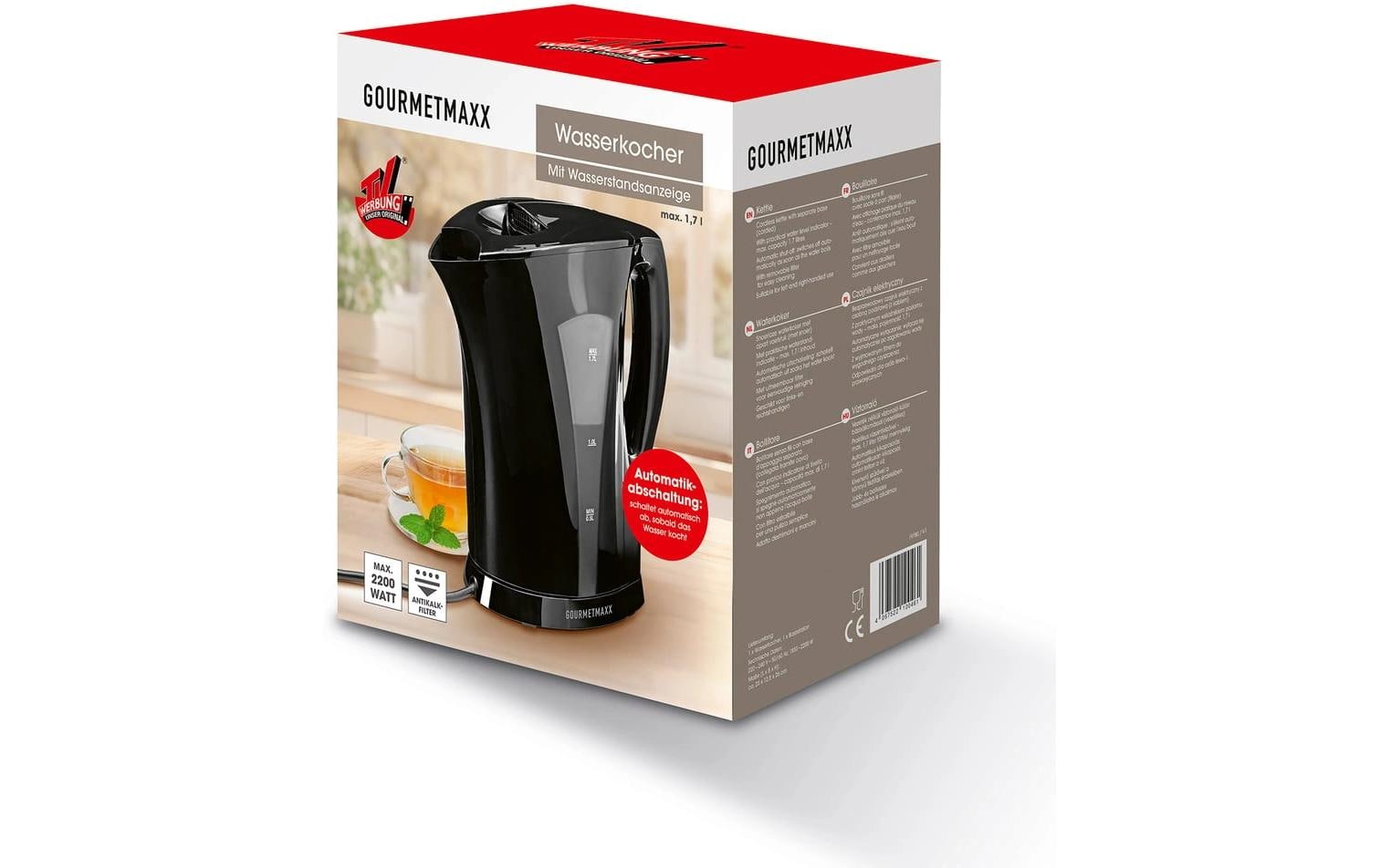 Gourmetmaxx Wasserkocher – 1,7 l, Kunststoff, 2200 W, Schwarz