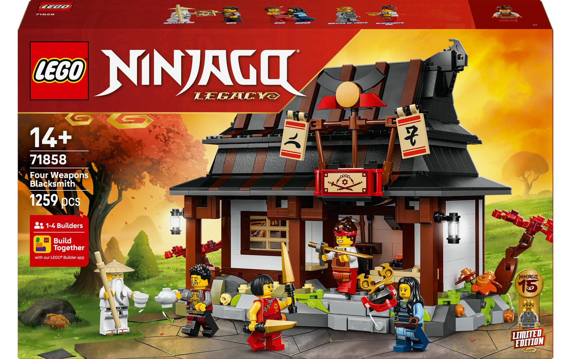LEGO NINJAGO 15. Jubiläum Vier-Waffen-Schmiede Bauset – 28,2 × 8,8 × 45,6 cm – 1259-teilig – ab 14 Jahren