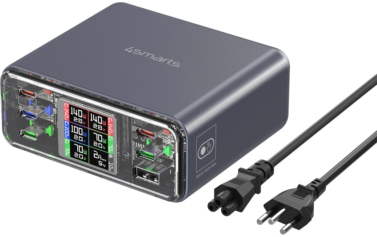 4smarts Lucid USB-Desktop-Ladegerät 360 W – USB-Ports×6, GaN – CH-Stecker (T13) – Grau