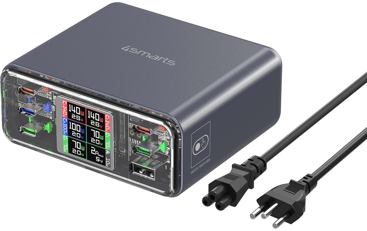 4smarts Lucid USB-Desktop-Ladegerät 360 W – USB-Ports×6, GaN – CH-Stecker (T13) – Grau