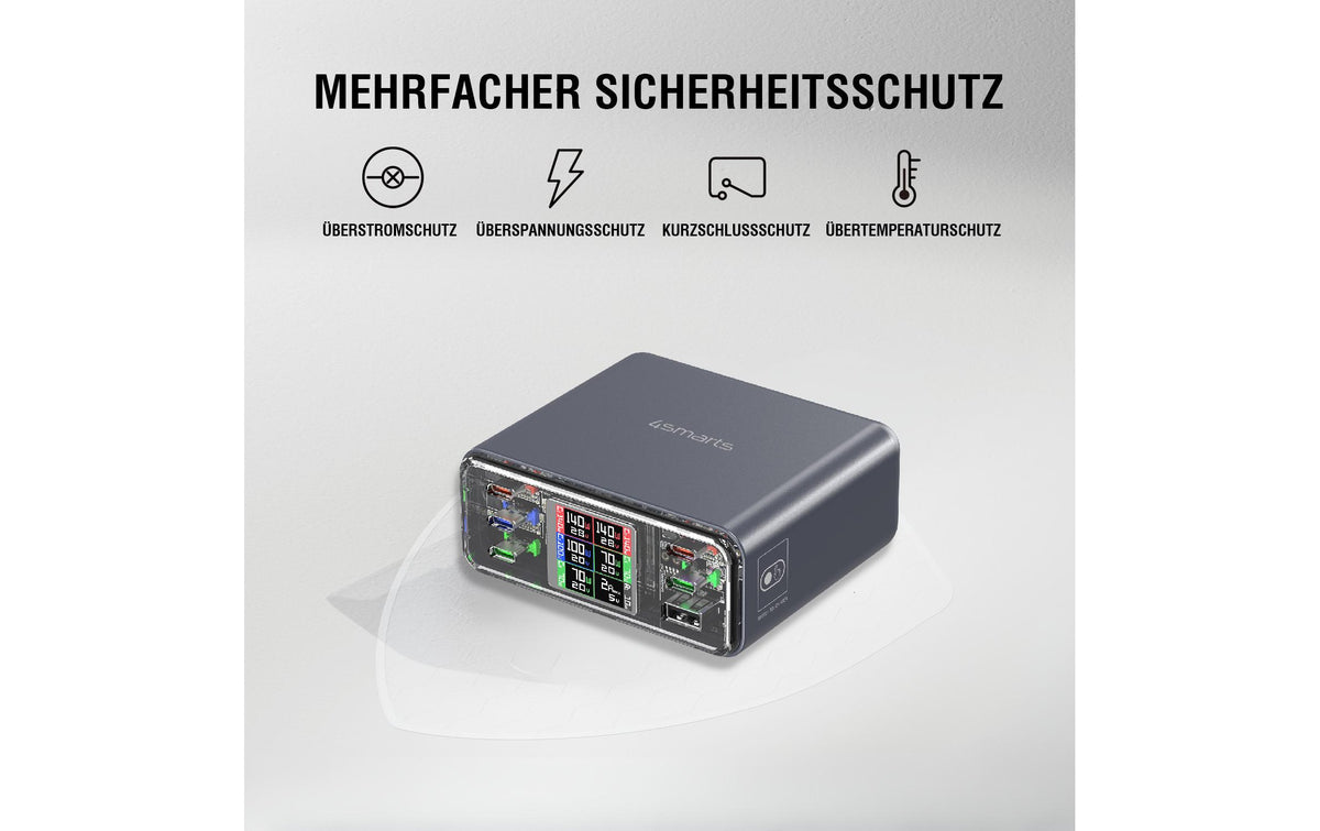 4smarts Lucid USB-Desktop-Ladegerät 360 W – USB-Ports×6, GaN – CH-Stecker (T13) – Grau
