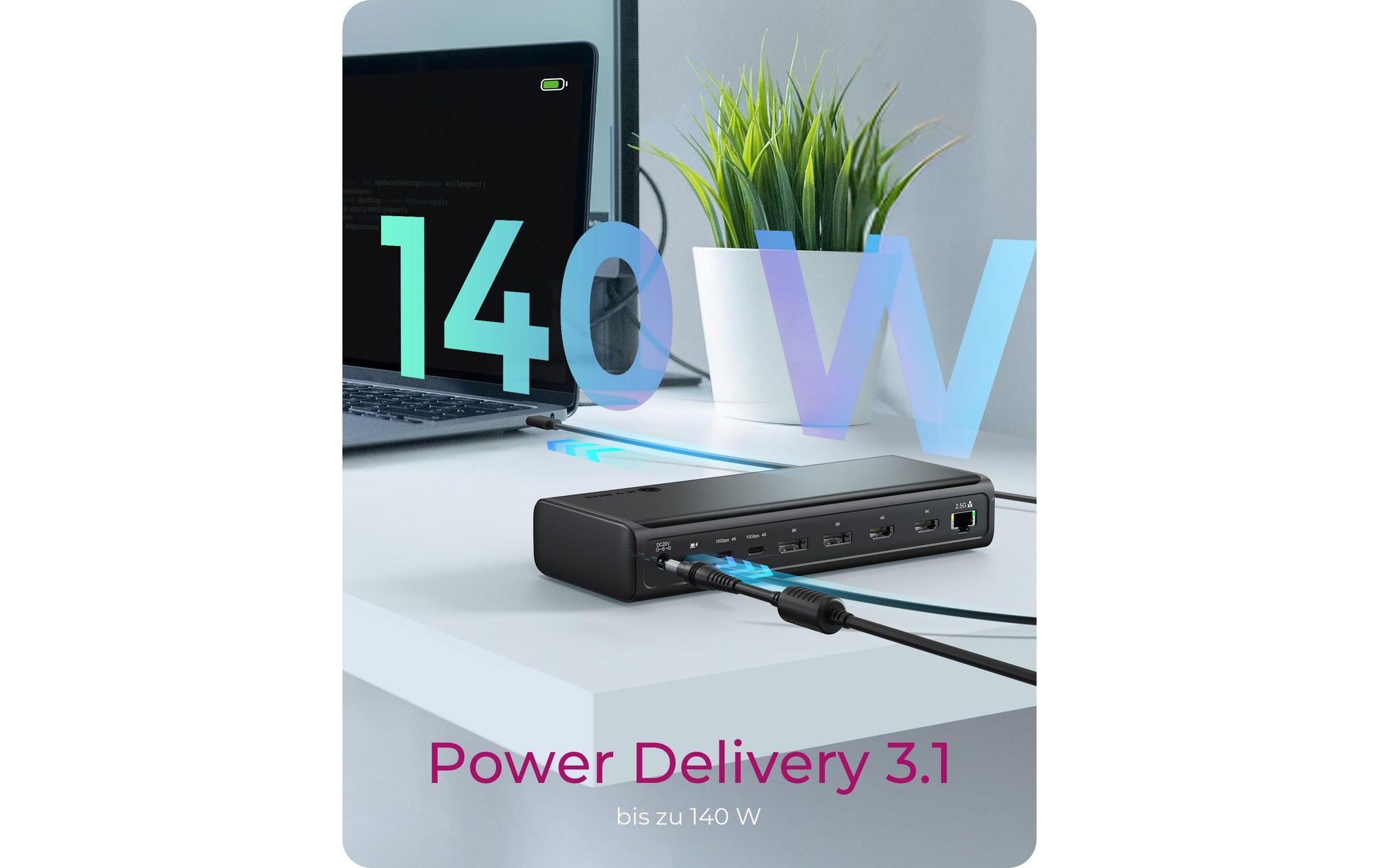 RaidSonic IB-DK7401-CU31 Dockingstation – USB-C, 2× DP, 2× HDMI, 4× USB-A, 4× USB-C, 2,5GbE, 3,5 mm Audio