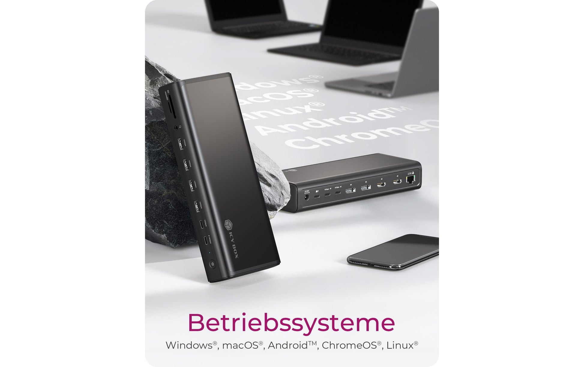 RaidSonic IB-DK7401-CU31 Dockingstation – USB-C, 2× DP, 2× HDMI, 4× USB-A, 4× USB-C, 2,5GbE, 3,5 mm Audio