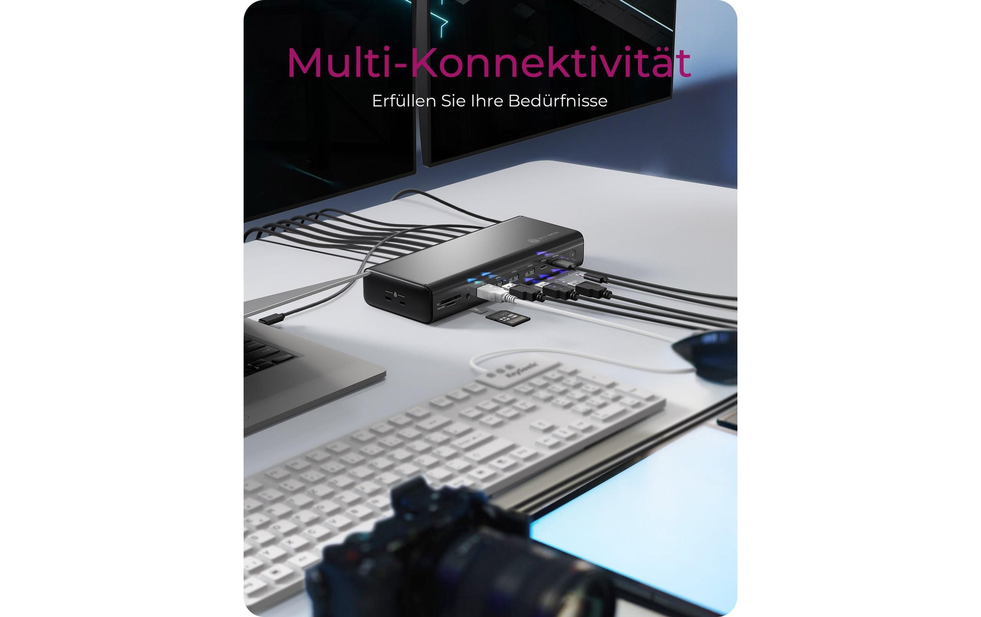 RaidSonic IB-DK7401-CU31 Dockingstation – USB-C, 2× DP, 2× HDMI, 4× USB-A, 4× USB-C, 2,5GbE, 3,5 mm Audio
