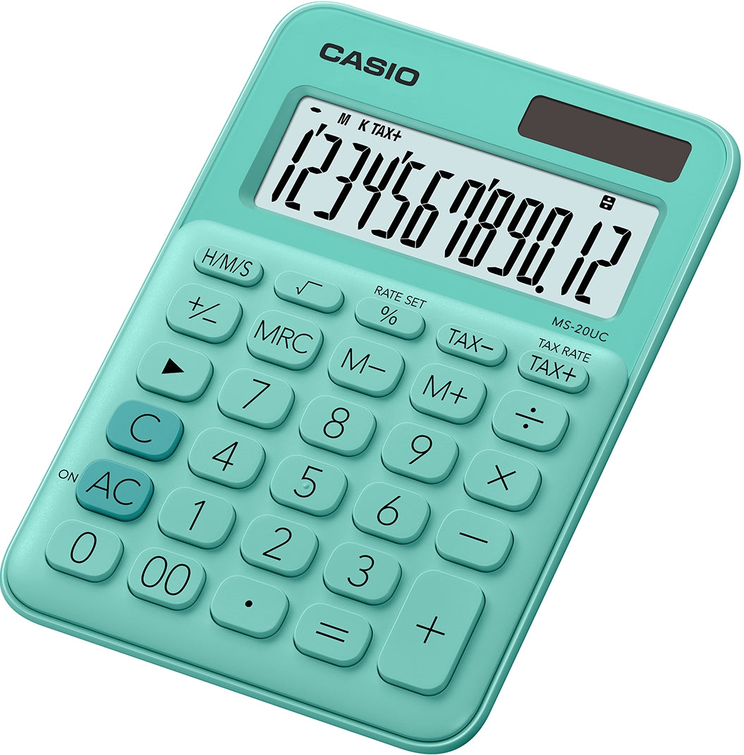 Casio Tischrechner MS-20UC-GN – 12-stellig – Solar/Batterie – Grün