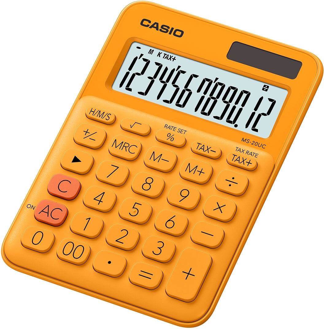 Casio Tischrechner MS-20UC – 12-stellig – Solar/Batterie – Orange