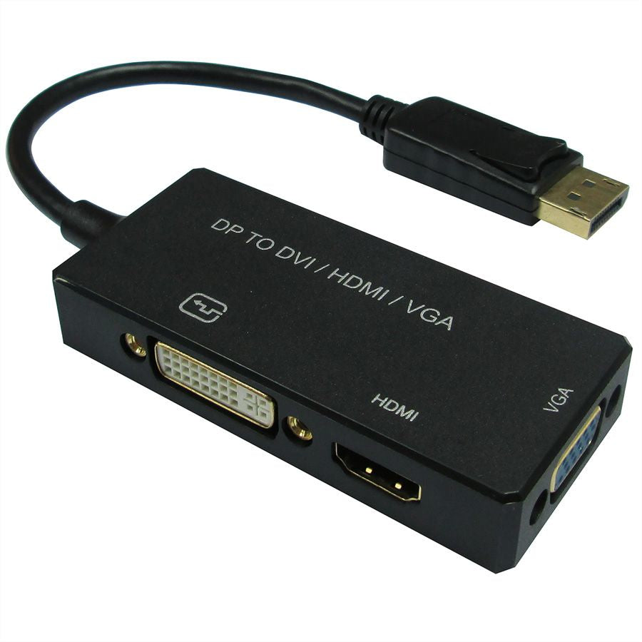 VALUE DisplayPort-Adapter DisplayPort zu VGA/DVI/HDMI – 4K (3840 × 2160) @ 30 Hz, aktiv, 0,1 m – Schwarz