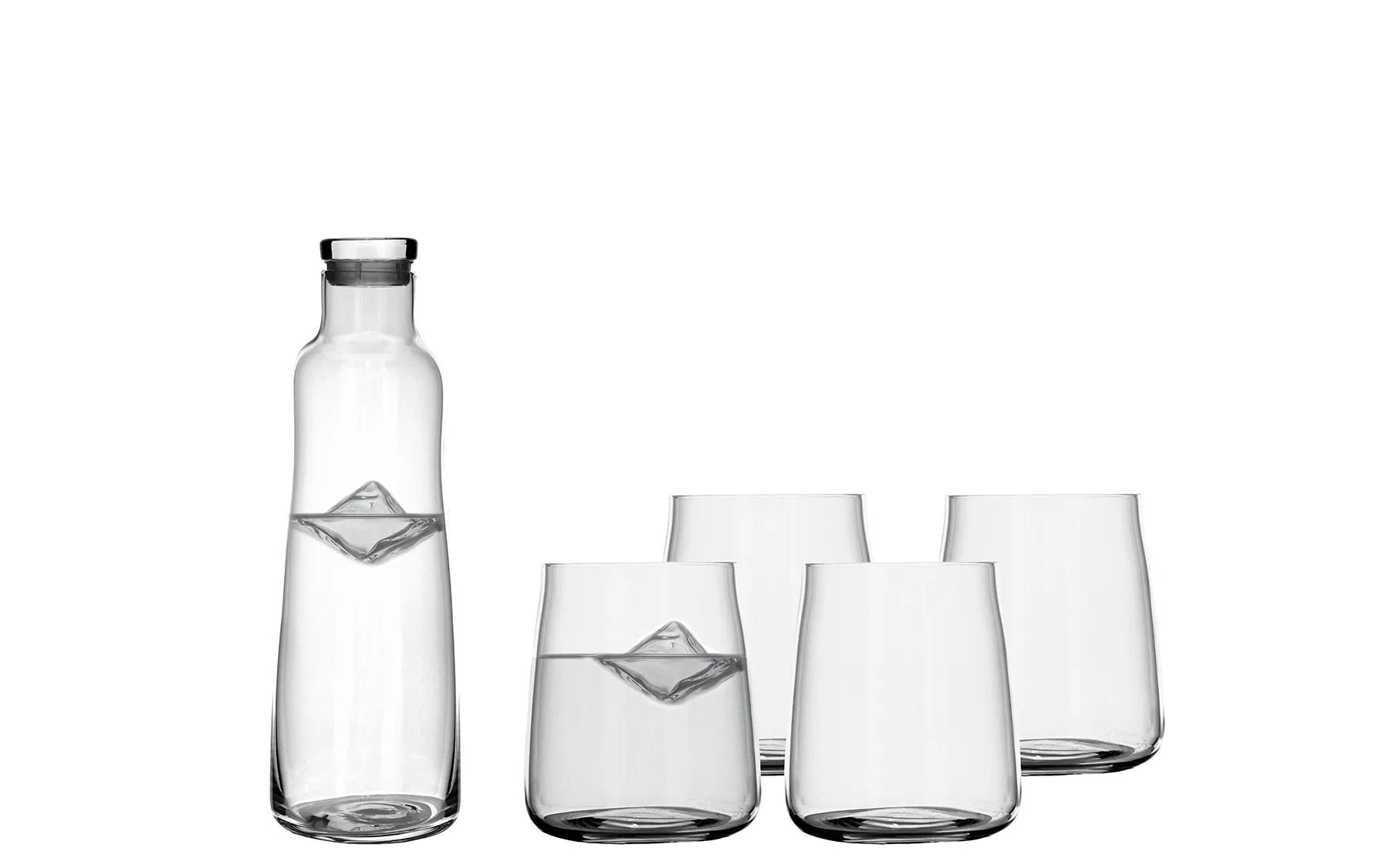 Lyngby Karaffenset Zero – 5-teiliges Set, 1,0 l, H 28,0 cm, Kristallglas, Transparent, spülmaschinenfest