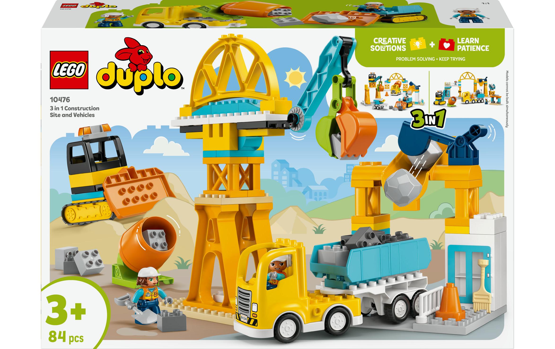 LEGO DUPLO Baustelle mit Baufahrzeugen – 84-teilig – 37,8 × 13,2 × 55,5 cm – ab 3 J.