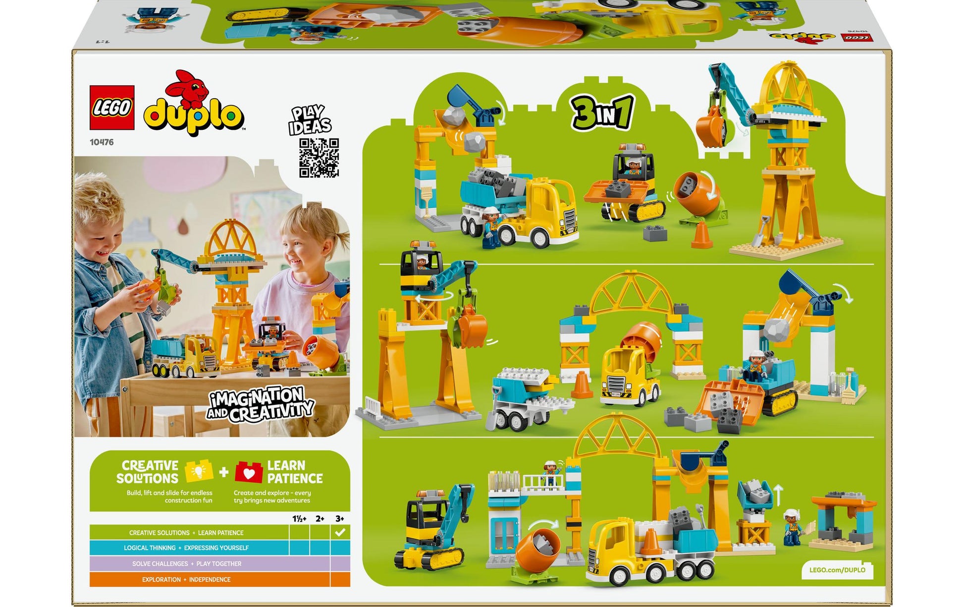 LEGO DUPLO Baustelle mit Baufahrzeugen – 84-teilig – 37,8 × 13,2 × 55,5 cm – ab 3 J.