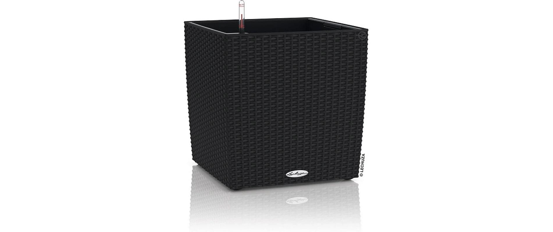 LECHUZA CUBE Cottage 30 Pflanzkübel – 29,5 × 30 × 29,5 cm – Kunststoff, Schwarz